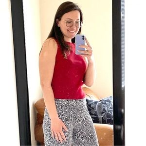 Vintage Y2K Bright Red Knit Sleeveless Boat Neck Top Medium